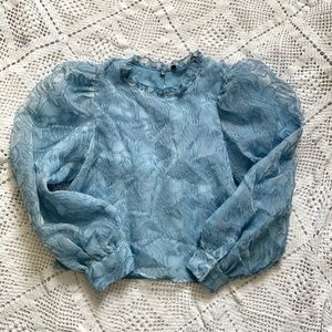 Zara Puff Sleeves Blue Blouse